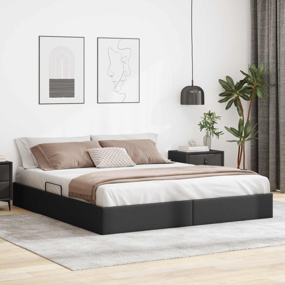 vidaXL Ottoman Sängram med lagring Svart 160 x 200 cm Konstläder