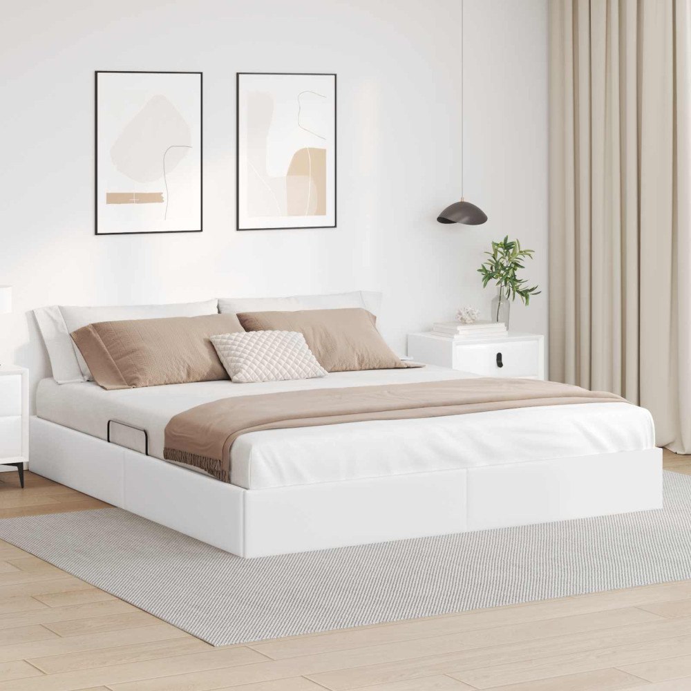 vidaXL Ottoman Sängram med lagring Ren Vit 160 x 200 cm Konstläder