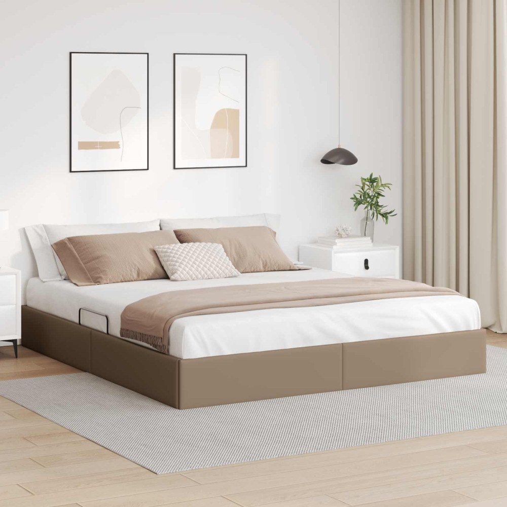 vidaXL Ottoman Sängram med lagring Cappucino 180 x 200 cm Konstläder