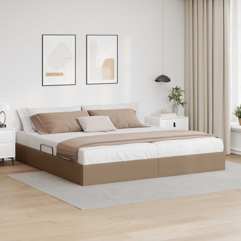 vidaXL Ottoman Sängram med lagring Cappucino 200 x 200 cm Konstläder