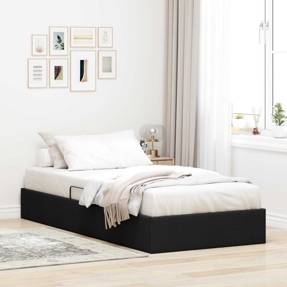 vidaXL Ottoman Sängram med lagring Svart 90 x 190 cm tyg