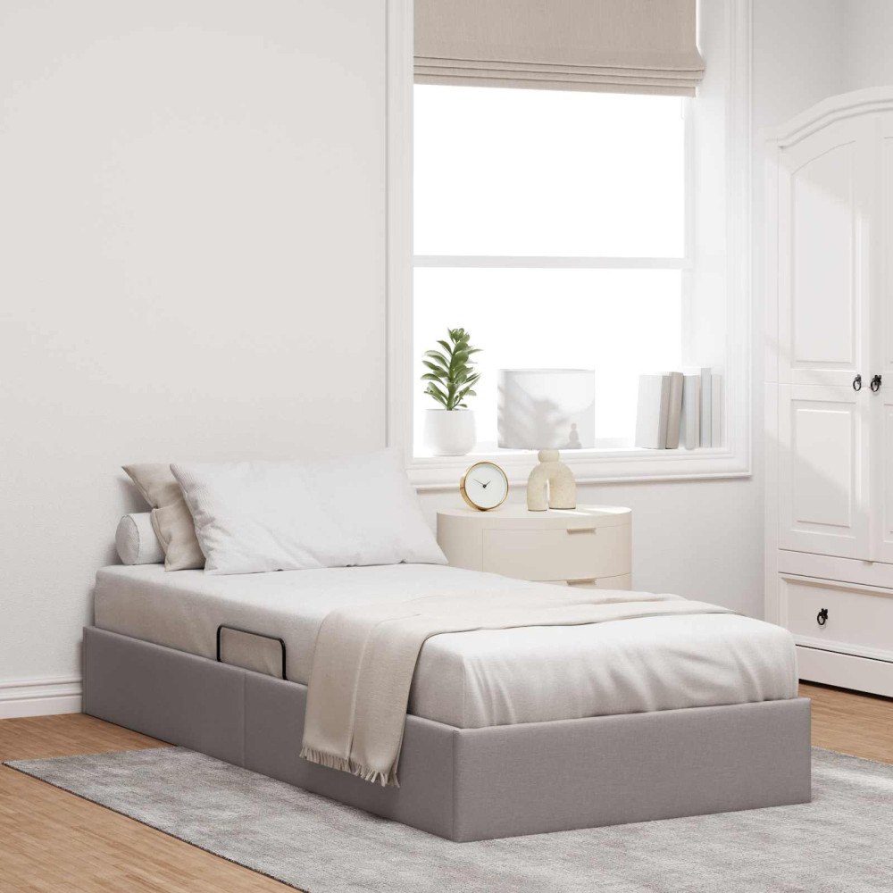 vidaXL Ottoman Sängram med lagring Taupe 90 x 190 cm tyg