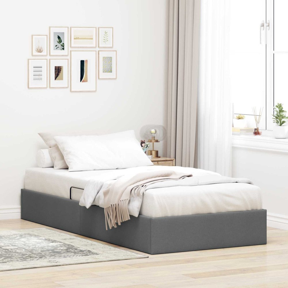 vidaXL Ottoman Sängram med lagring Mörkgrå 90 x 200 cm tyg