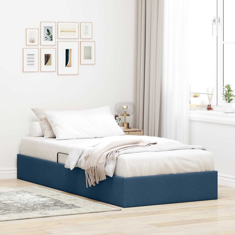 vidaXL Ottoman Sängram med lagring Blå 90 x 200 cm tyg