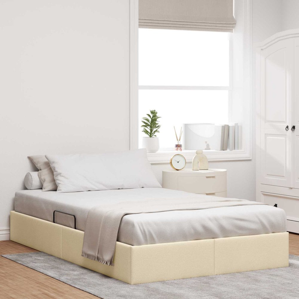 vidaXL Ottoman Sängram med lagring Kräm 120 x 200 cm tyg