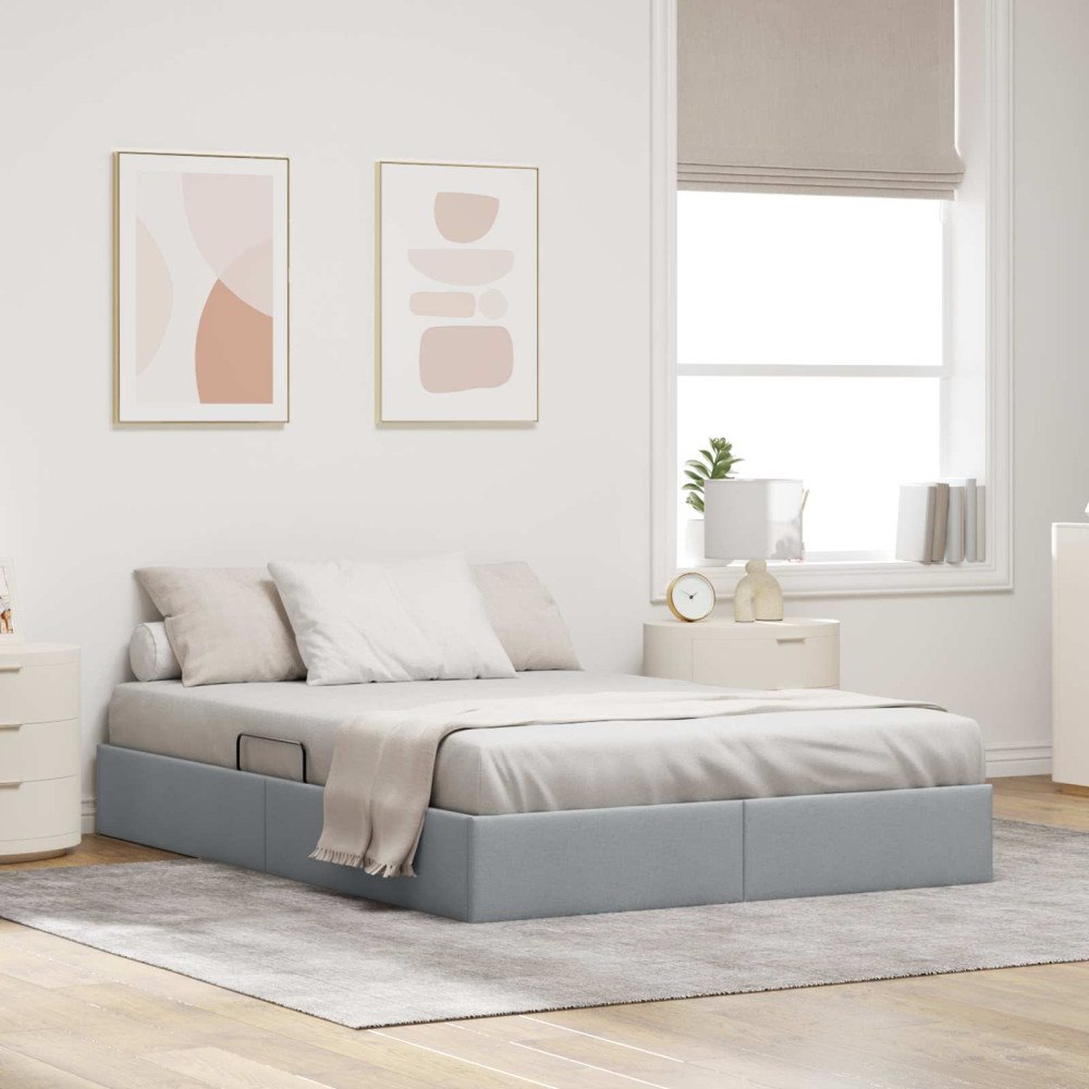 vidaXL Ottoman Sängram med lagring Ljusgrå 140 x 200 cm tyg