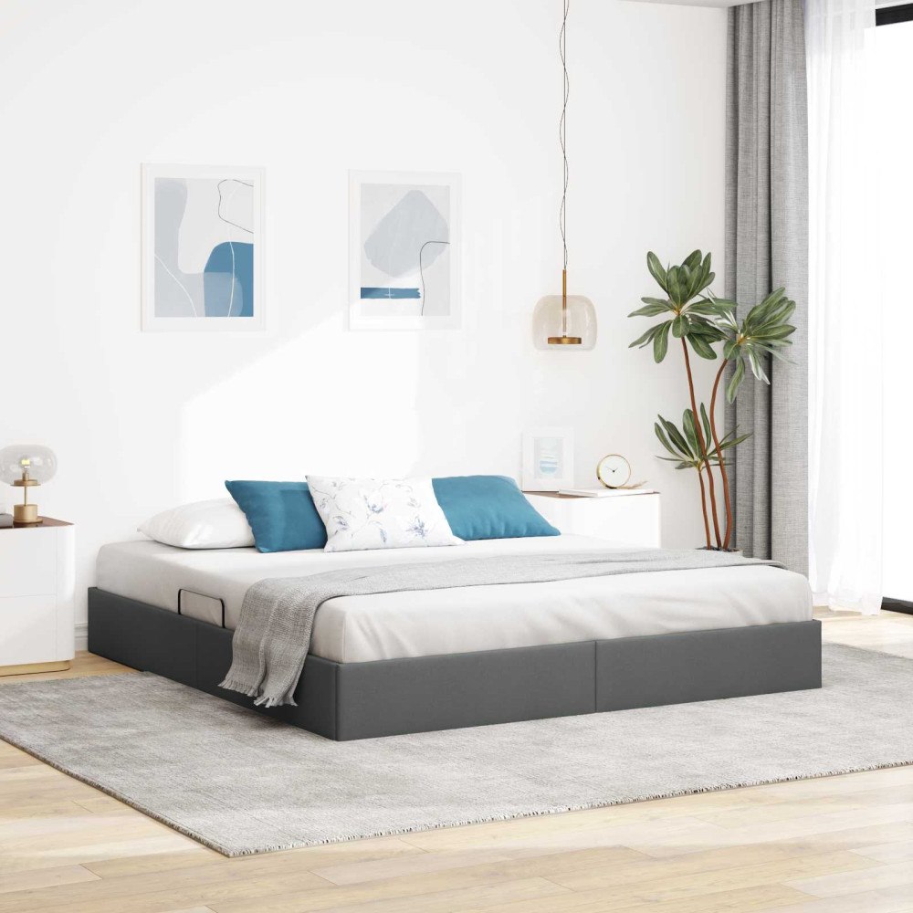 vidaXL Ottoman Sängram med lagring Mörkgrå 160 x 200 cm tyg