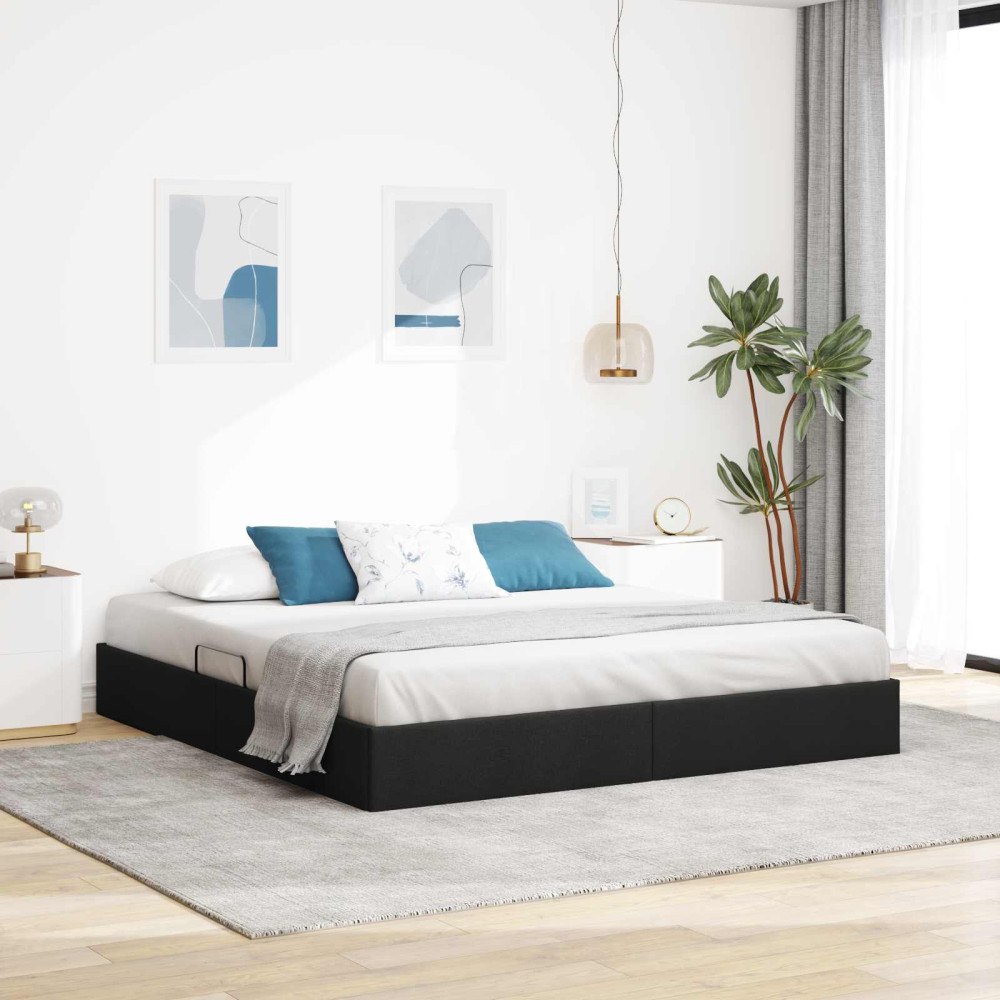 vidaXL Ottoman Sängram med lagring Svart 180 x 200 cm tyg