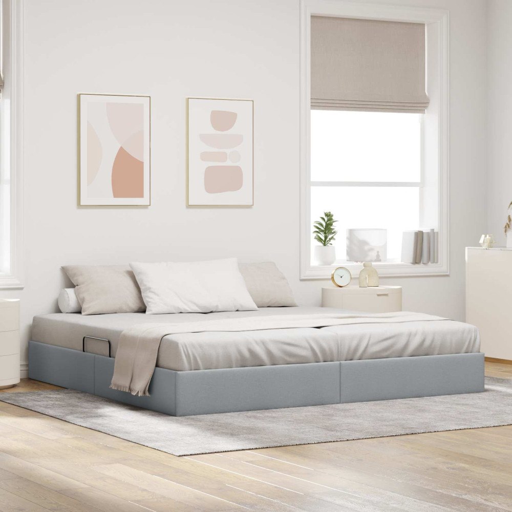 vidaXL Ottoman Sängram med lagring Ljusgrå 200 x 200 cm tyg