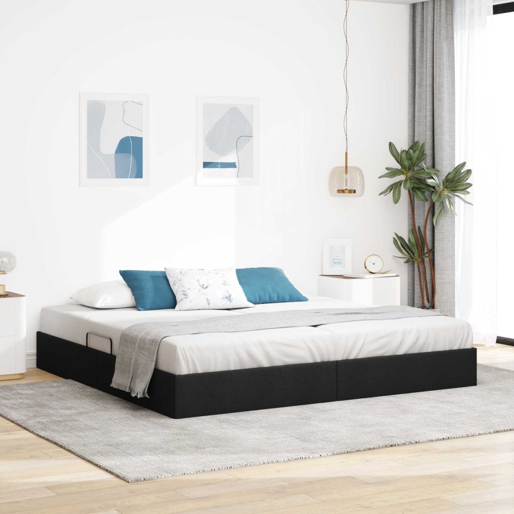 vidaXL Ottoman Sängram med lagring Svart 200 x 200 cm tyg