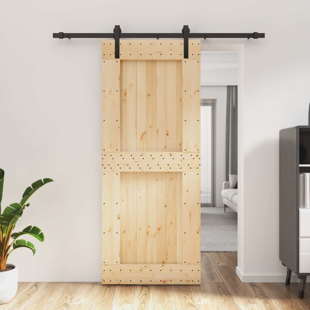 vidaXL Skjutdörr Naturlig och svart 85 x 210 cm Massiv furuträdörr