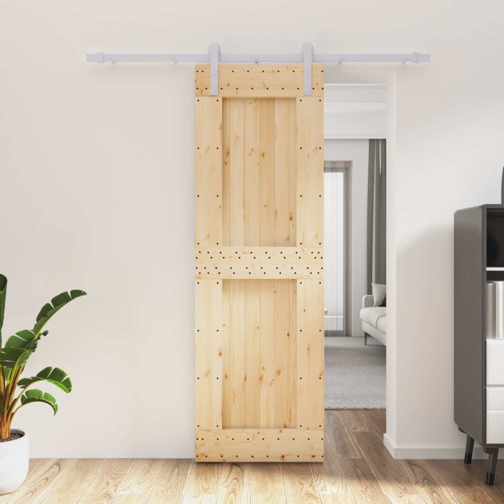 vidaXL Skjutdörr Naturlig och vit 70 x 210 cm Massiv furuträdörr