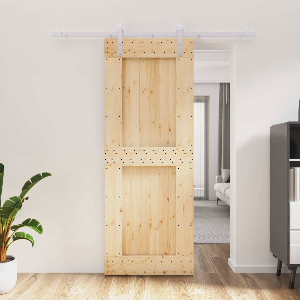 vidaXL Skjutdörr Naturlig och vit 80 x 210 cm Massiv furuträdörr