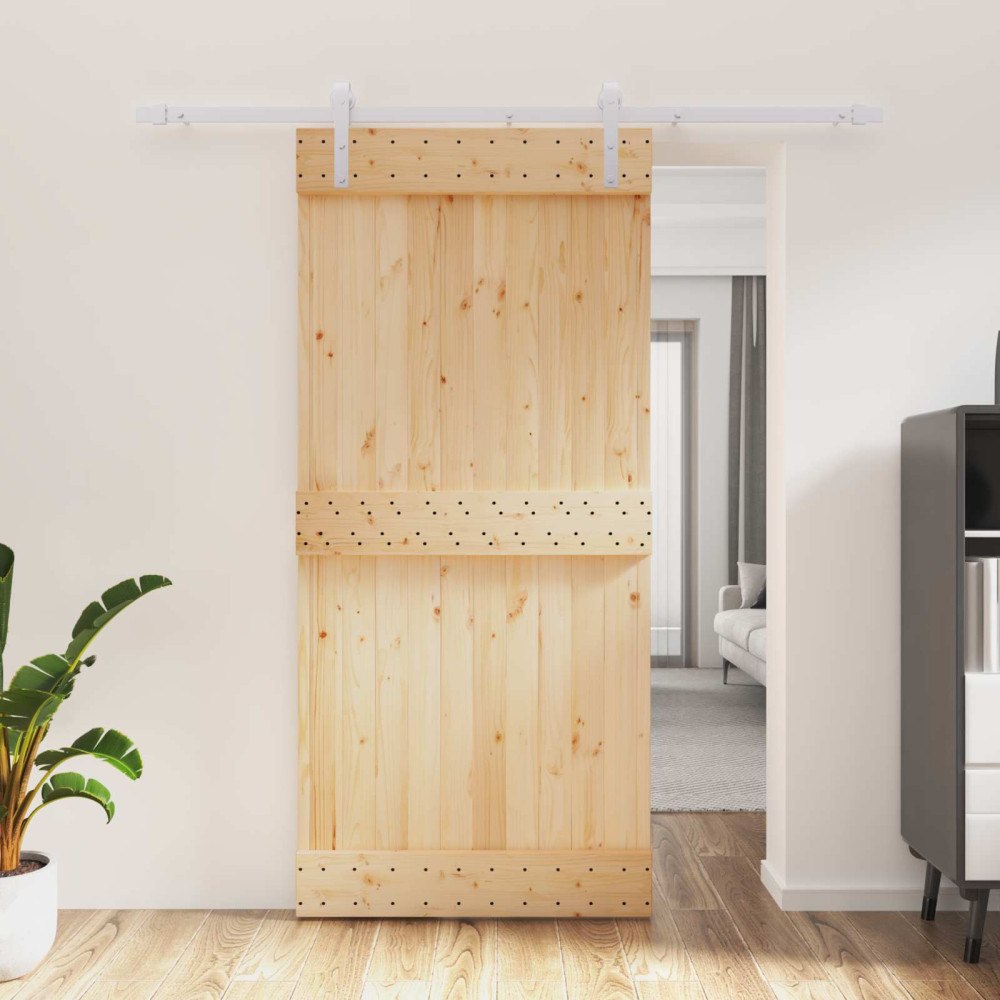 vidaXL Skjutdörr Naturlig och vit 95 x 210 cm Massiv furuträdörr