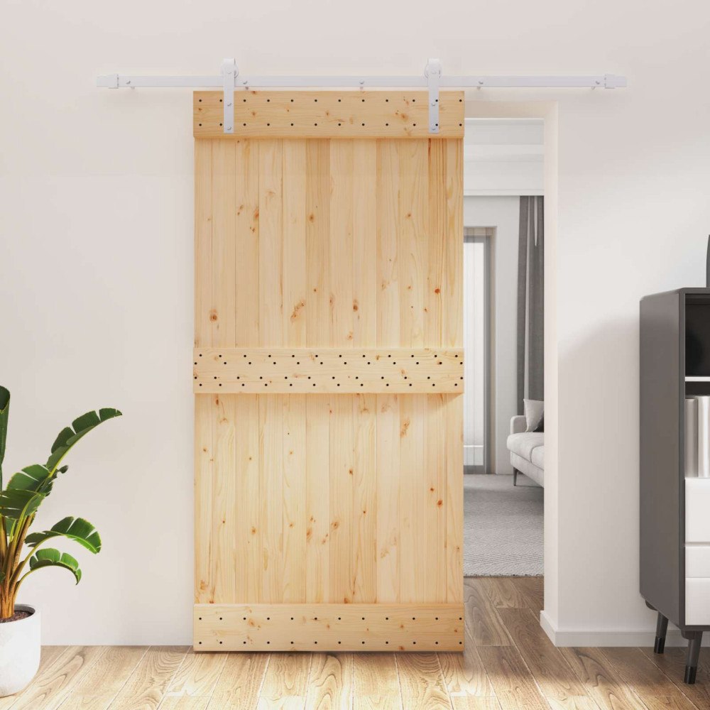 vidaXL Skjutdörr Naturlig och vit 100 x 210 cm Massiv furuträdörr