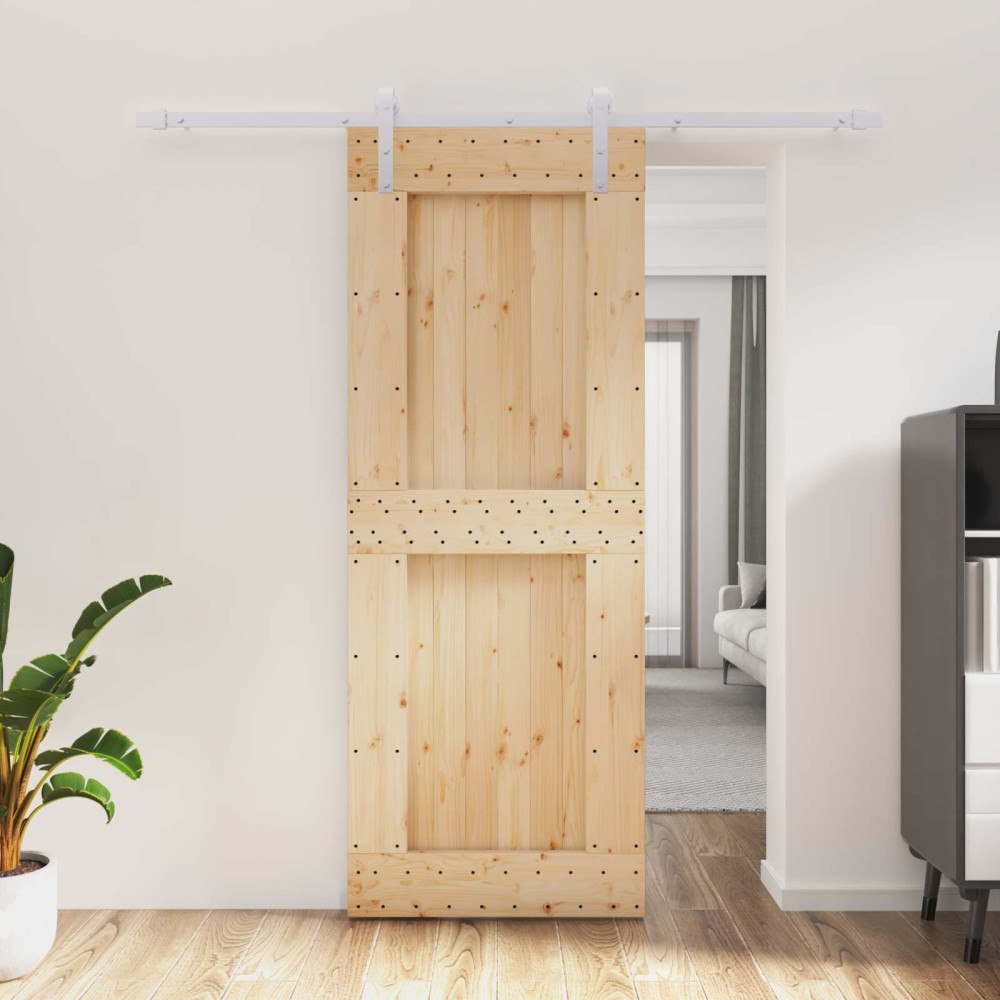 vidaXL Skjutdörr Naturlig och vit 80 x 210 cm Massiv furuträdörr