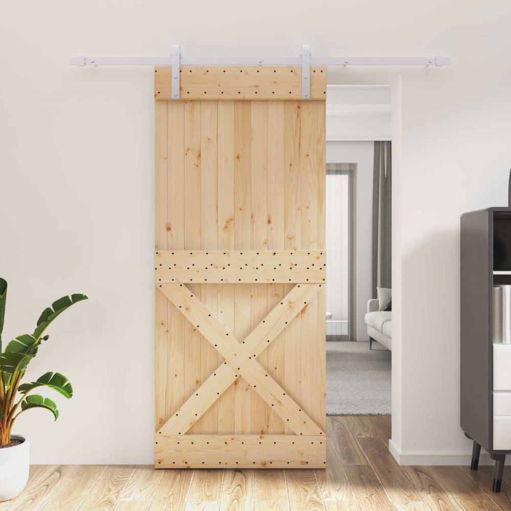 vidaXL Skjutdörr Naturlig och vit 90 x 210 cm Massiv furuträdörr