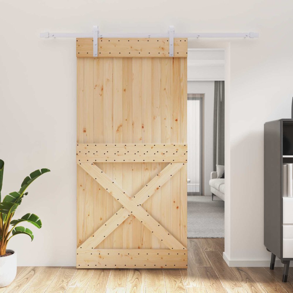 vidaXL Skjutdörr Naturlig och vit 100 x 210 cm Massiv furuträdörr