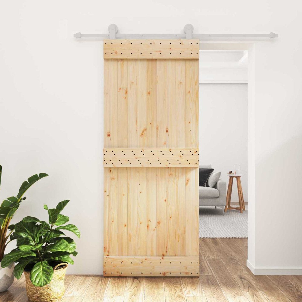 vidaXL Skjutdörr Naturlig och vit 85 x 210 cm Massiv furuträdörr