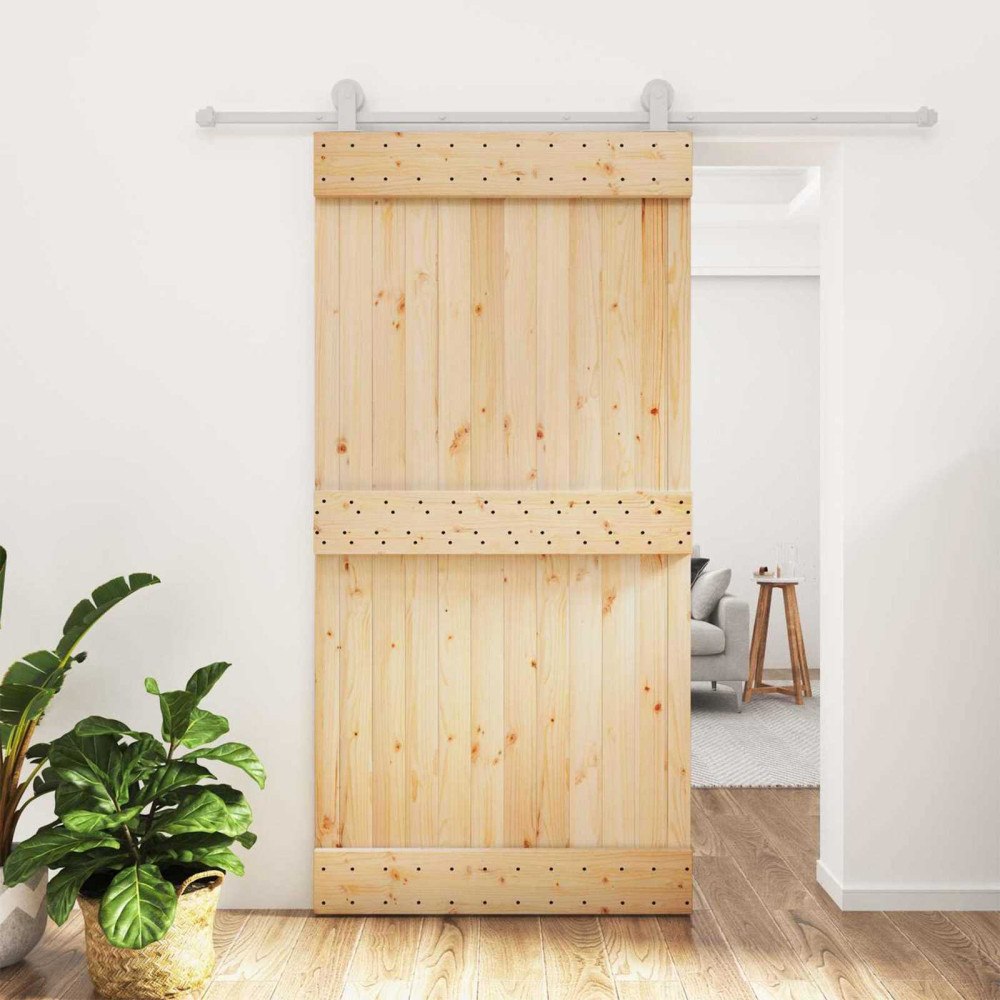 vidaXL Skjutdörr Naturlig och vit 100 x 210 cm Massiv furuträdörr