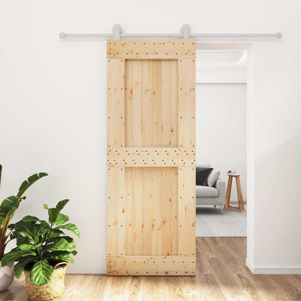 vidaXL Skjutdörr Naturlig och vit 80 x 210 cm Massiv furuträdörr