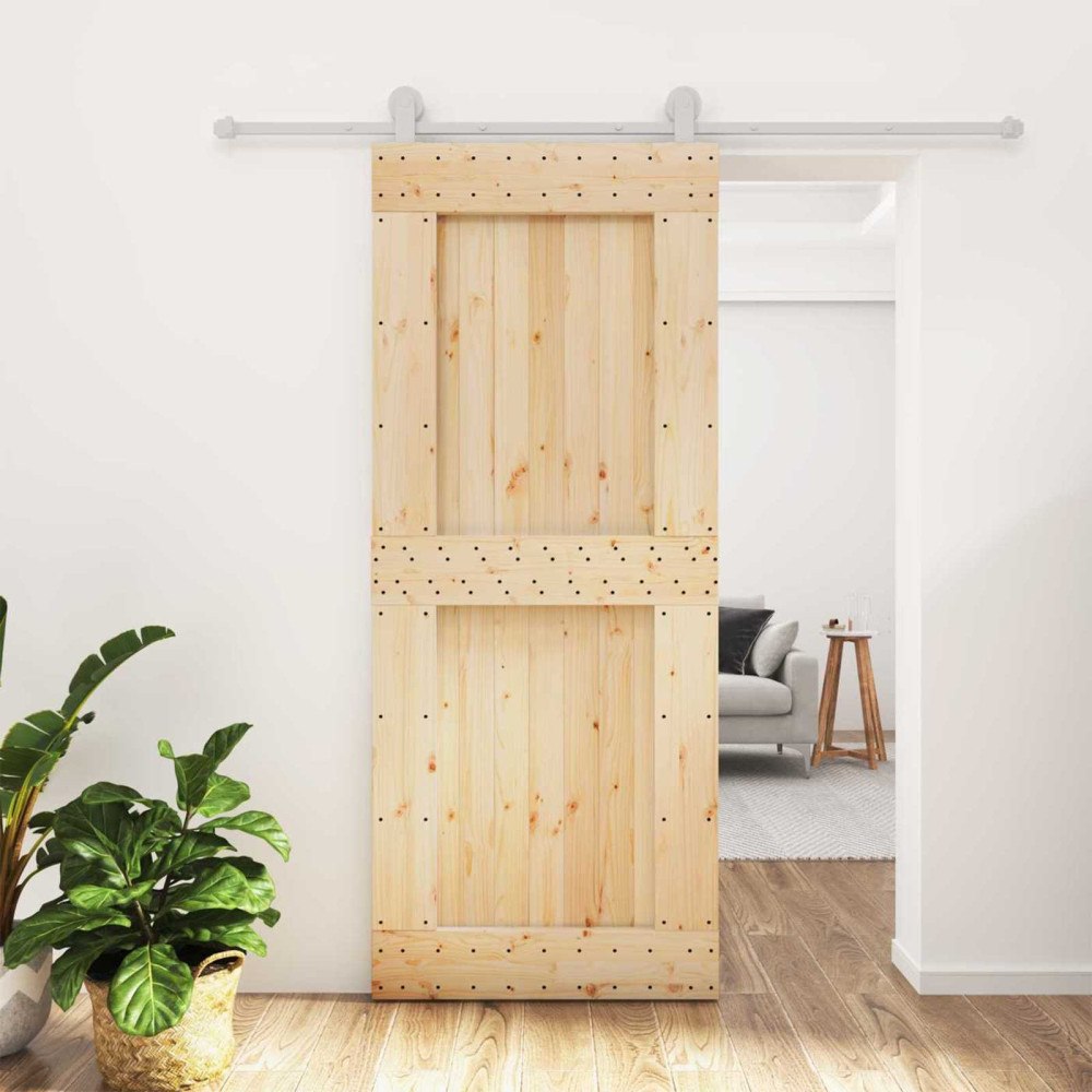 vidaXL Skjutdörr Naturlig och vit 85 x 210 cm Massiv furuträdörr