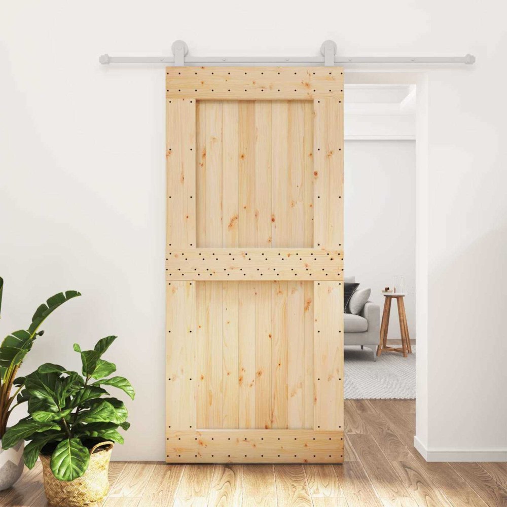 vidaXL Skjutdörr Naturlig och vit 95 x 210 cm Massiv furuträdörr
