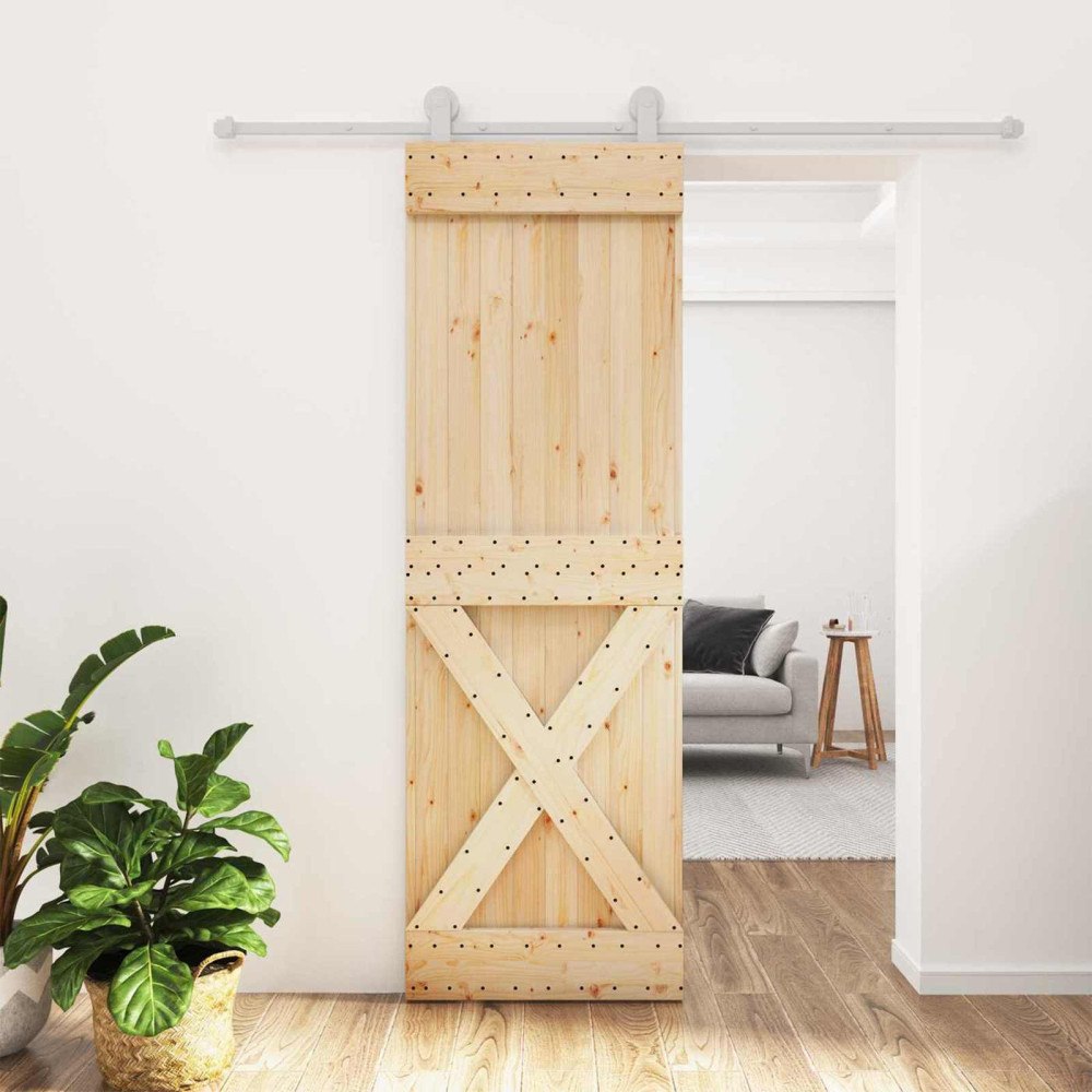 vidaXL Skjutdörr Naturlig och vit 70 x 210 cm Massiv furuträdörr