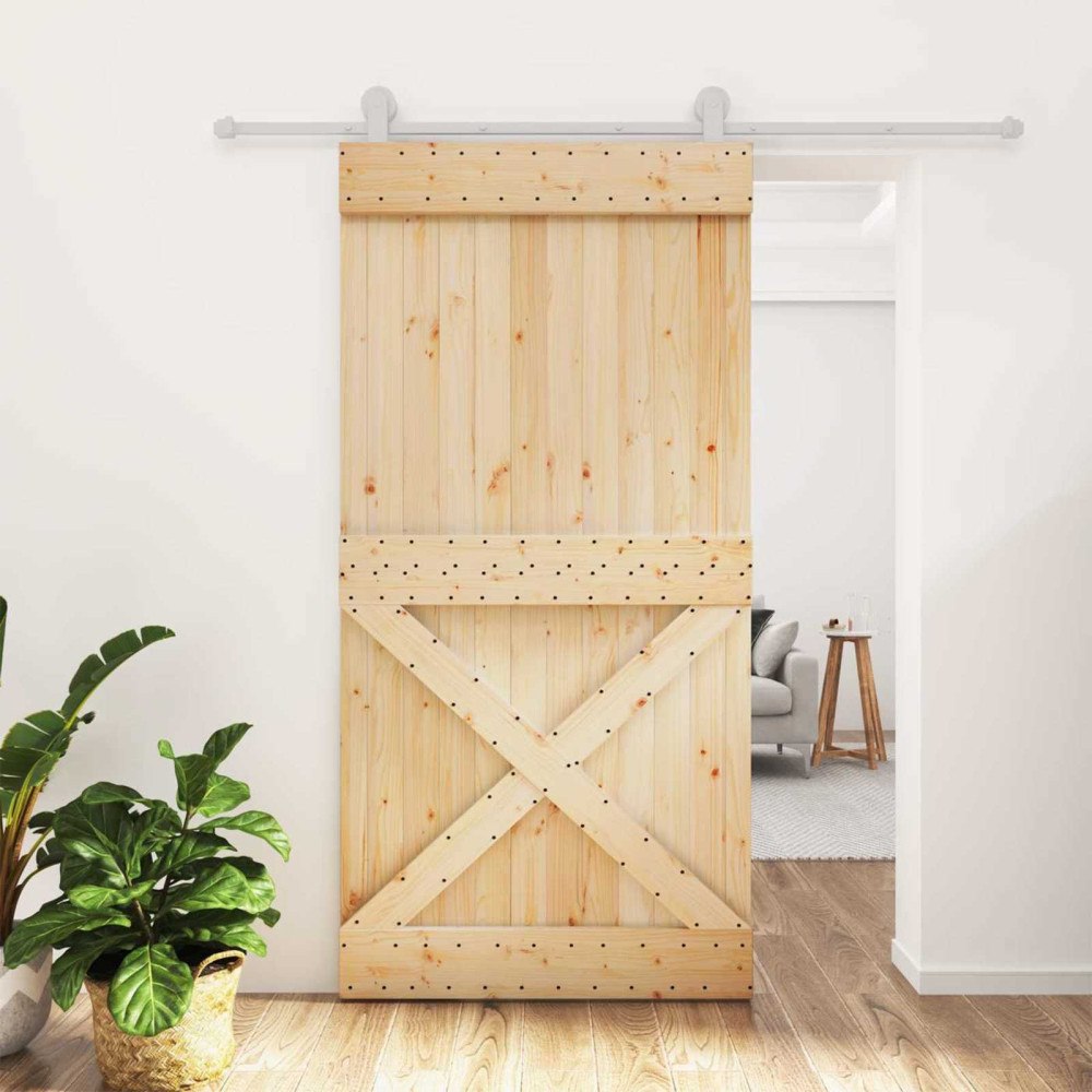 vidaXL Skjutdörr Naturlig och vit 100 x 210 cm Massiv furuträdörr