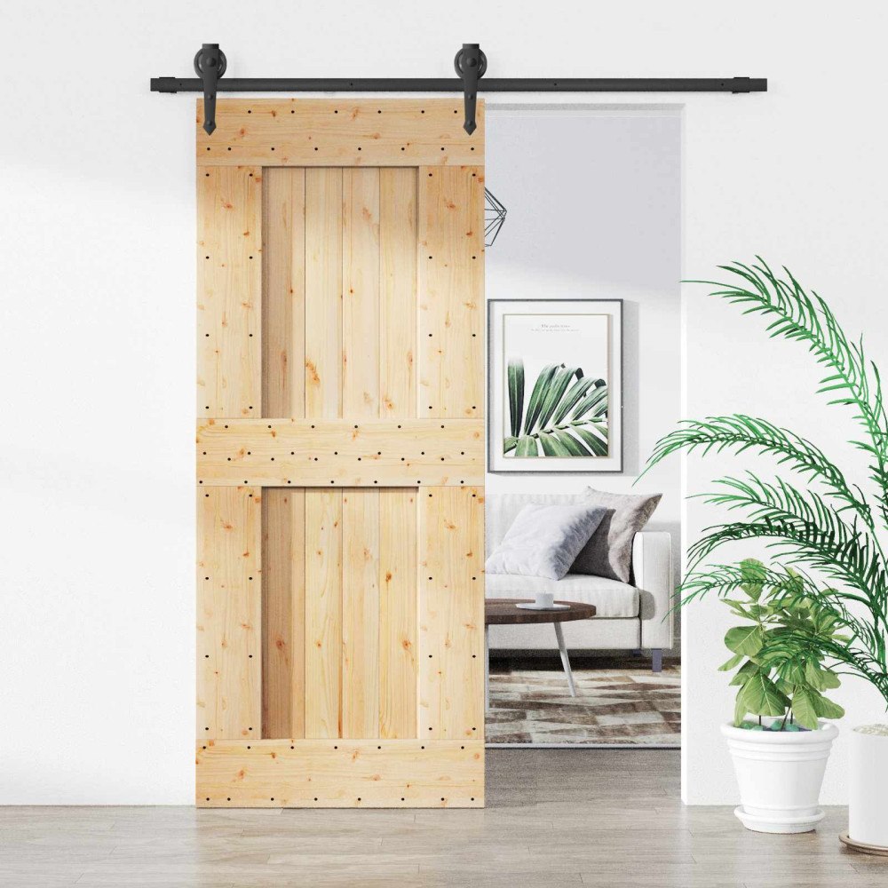 vidaXL Skjutdörr Naturlig och svart 85 x 210 cm Massiv furuträdörr