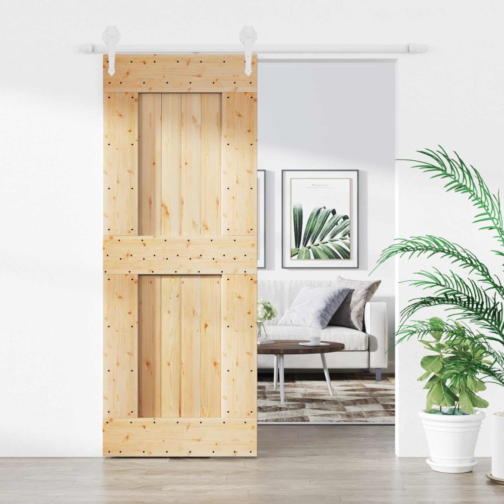 vidaXL Skjutdörr Naturlig och vit 80 x 210 cm Massiv furuträdörr