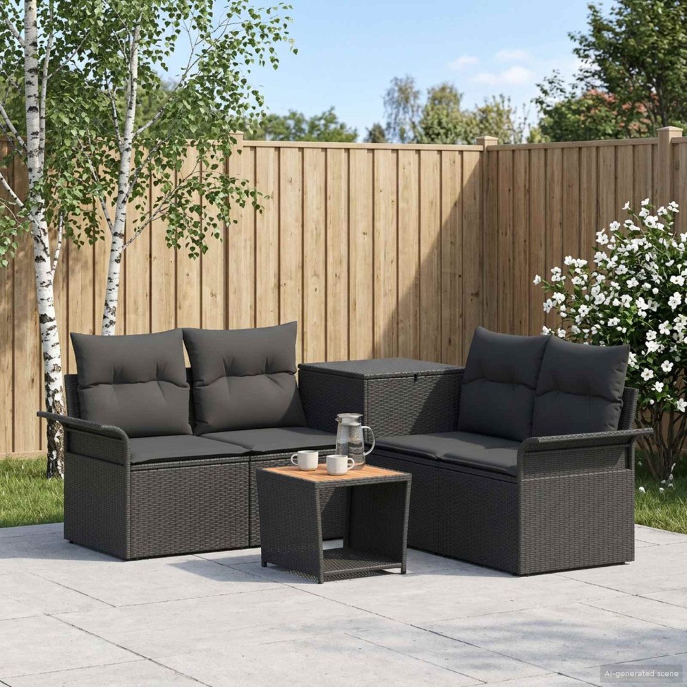 vidaXL Soffset 6 st Svart Poly Rattan och stål