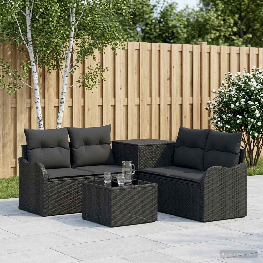 vidaXL Soffset 6 st Svart Poly Rattan och stål
