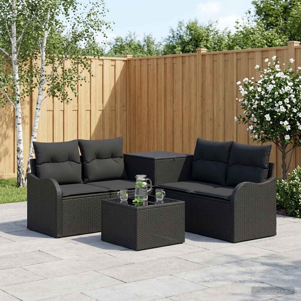 vidaXL Soffset 6 st Svart Poly Rattan och stål