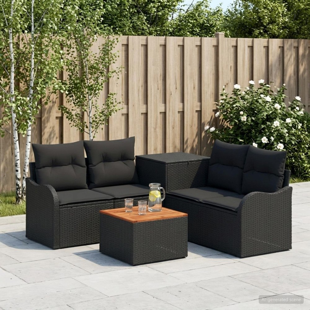 vidaXL Soffset 6 st Svart Poly Rattan och stål