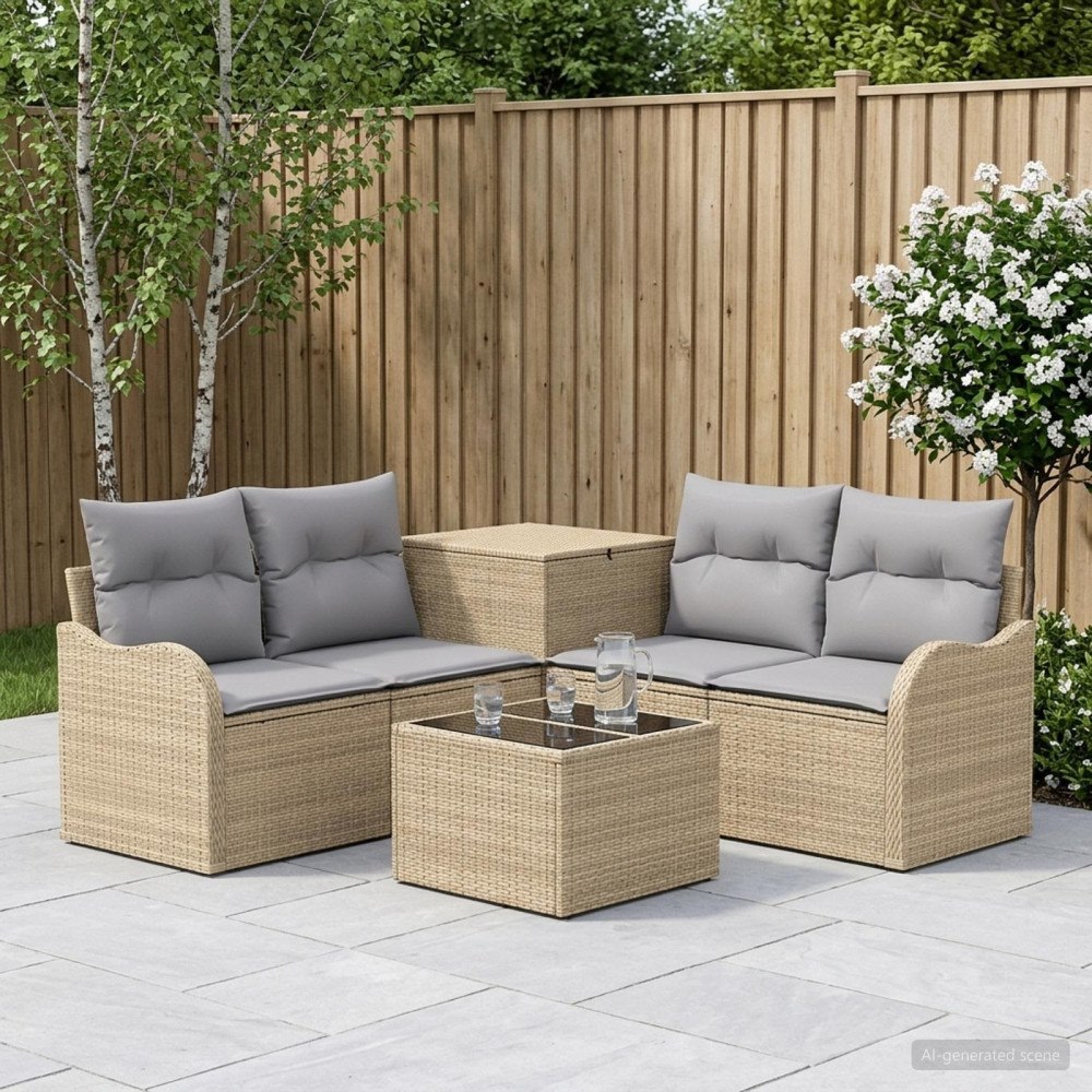 vidaXL Soffset 6 st Beige och Ljusgrå Poly Rattan och stål
