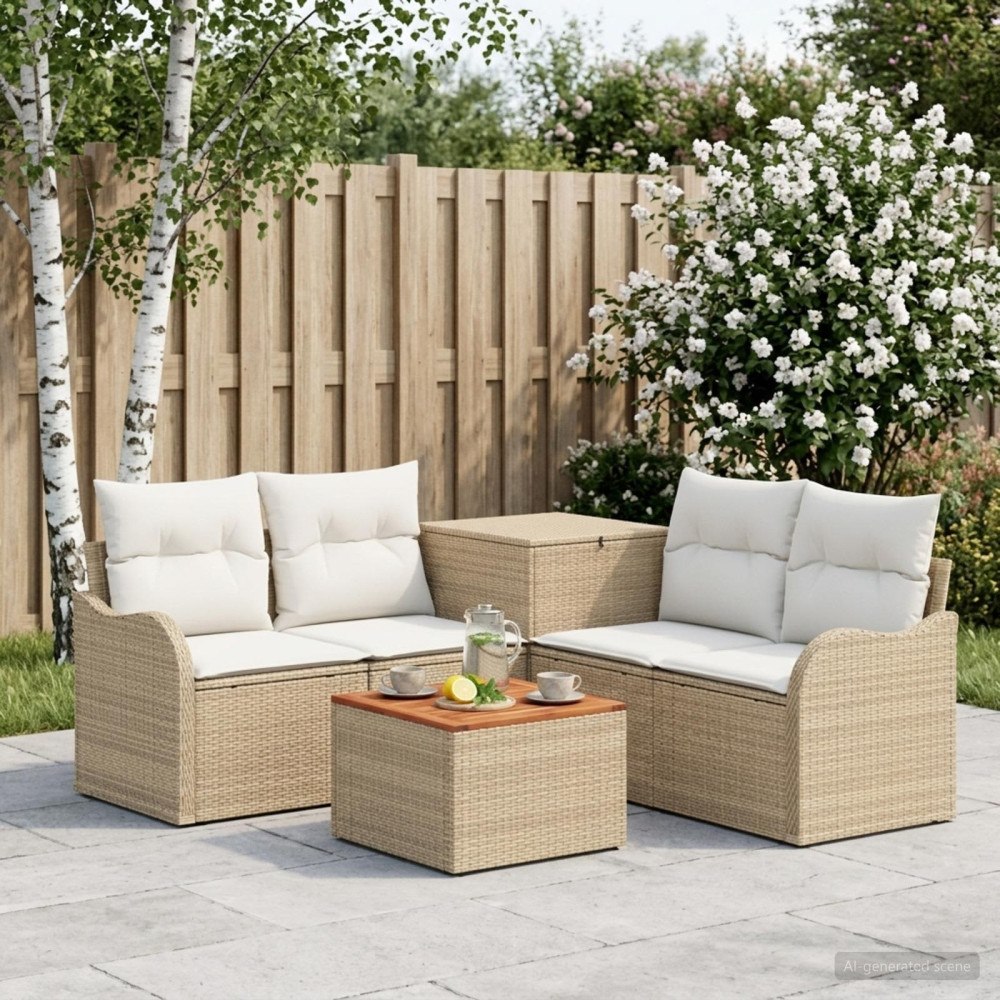 vidaXL Soffset 6 st Beige och krämvit Poly Rattan och stål