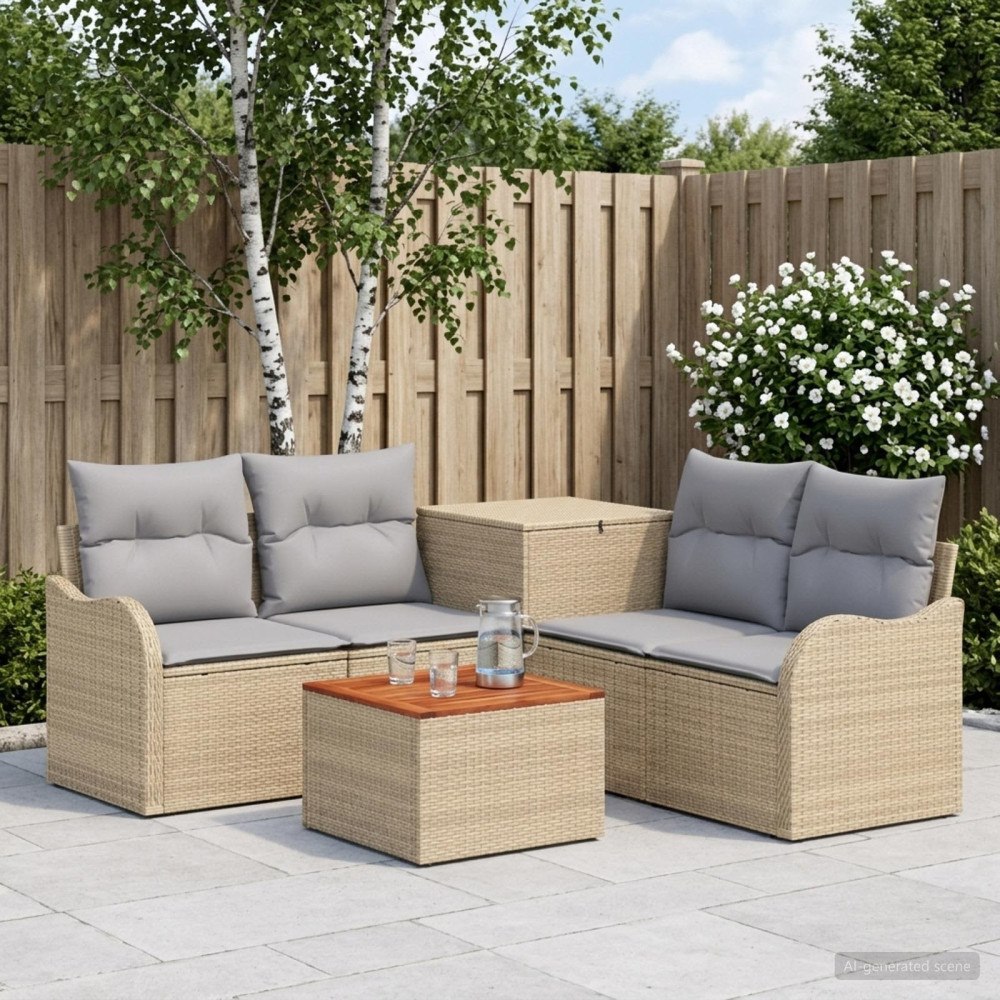vidaXL Soffset 6 st Beige och Ljusgrå Poly Rattan och stål