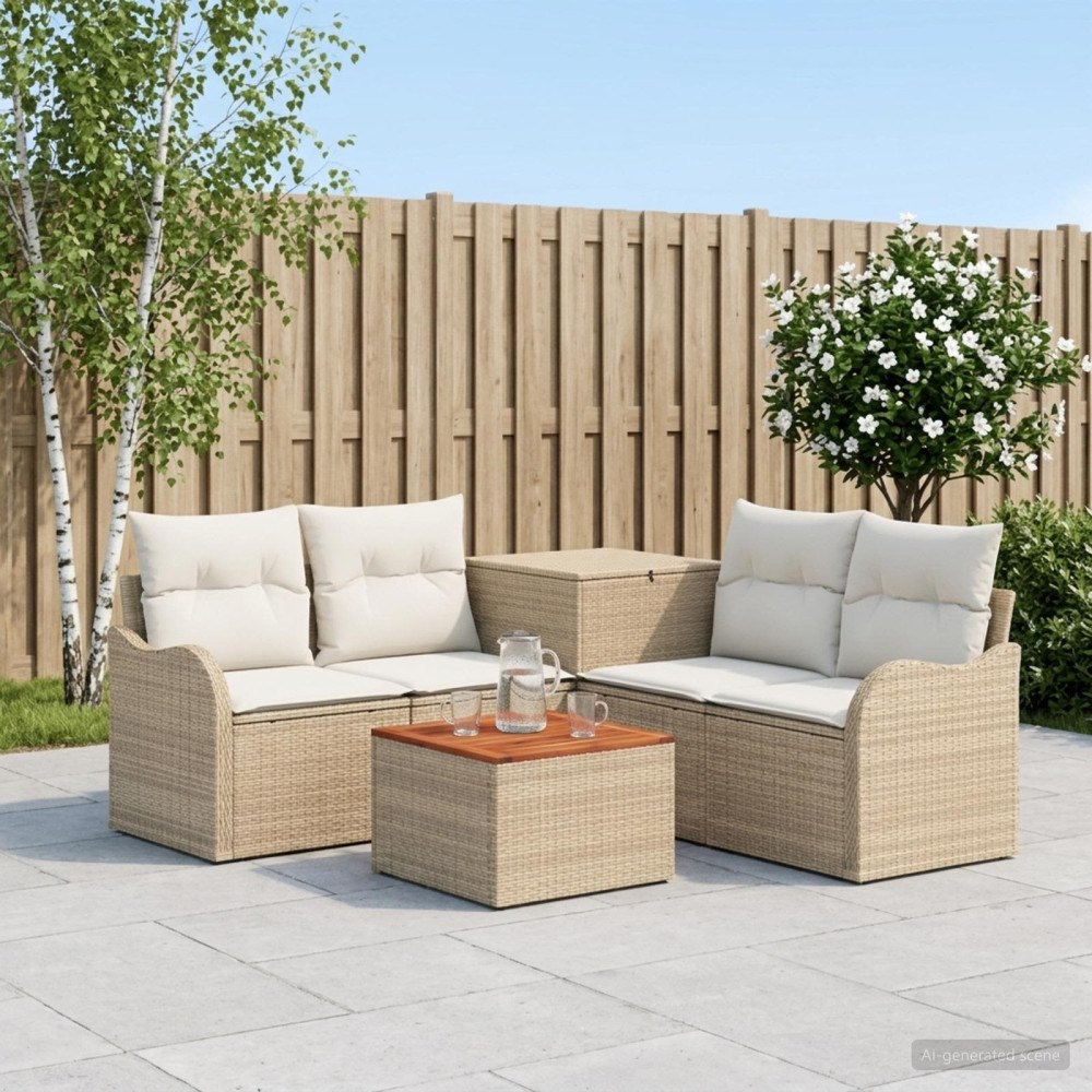 vidaXL Soffset 6 st Beige och krämvit Poly Rattan och stål