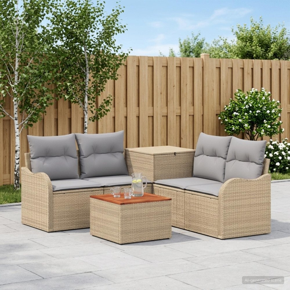 vidaXL Soffset 6 st Beige och Ljusgrå Poly Rattan och stål