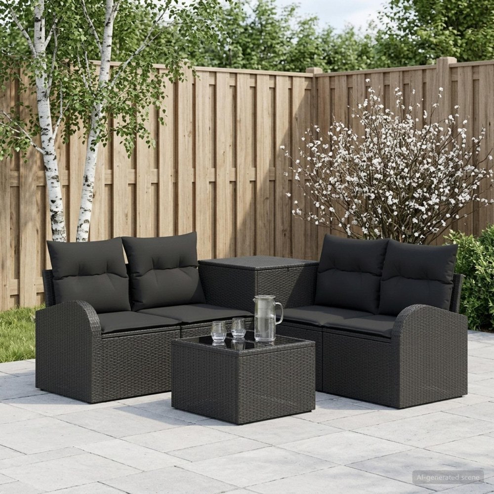 vidaXL Soffset 6 st Svart Poly Rattan och stål