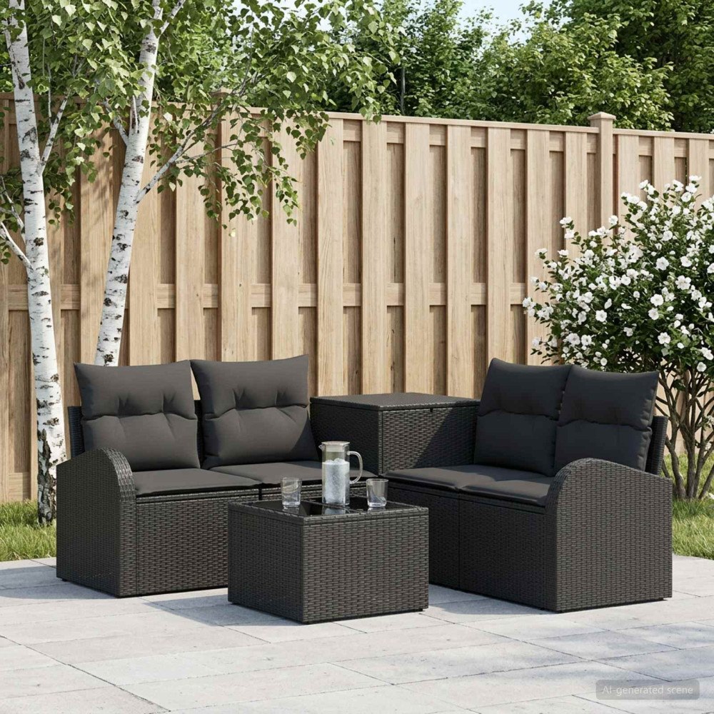 vidaXL Soffset 6 st Svart Poly Rattan och stål