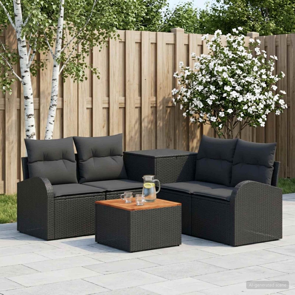 vidaXL Soffset 6 st Svart Poly Rattan och stål