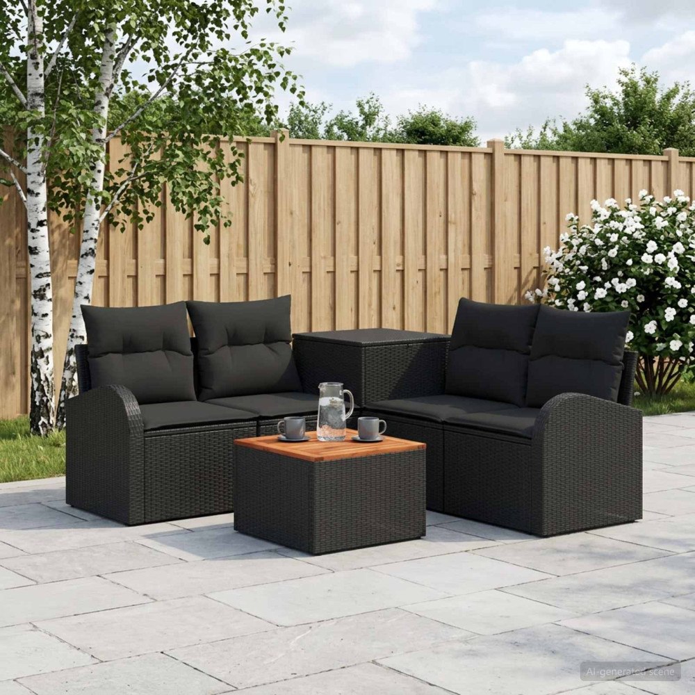 vidaXL Soffset 6 st Svart Poly Rattan och stål