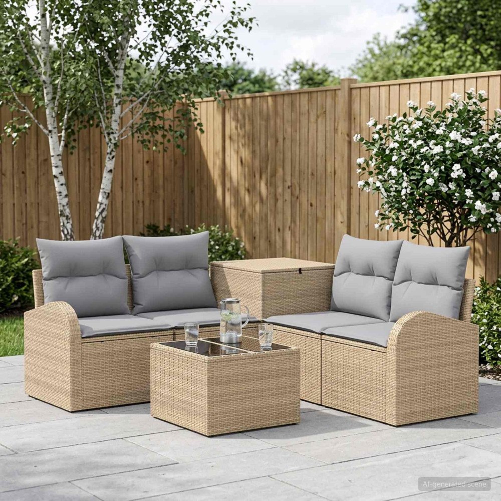 vidaXL Soffset 6 st Beige och Ljusgrå Poly Rattan och stål