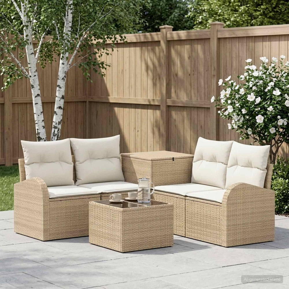 vidaXL Soffset 6 st Beige och krämvit Poly Rattan och stål