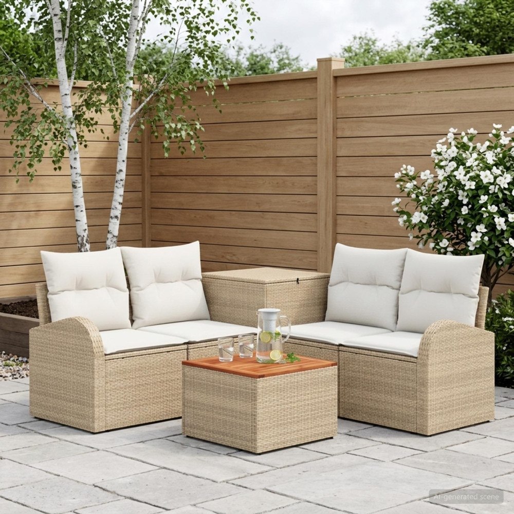 vidaXL Soffset 6 st Beige och krämvit Poly Rattan och stål