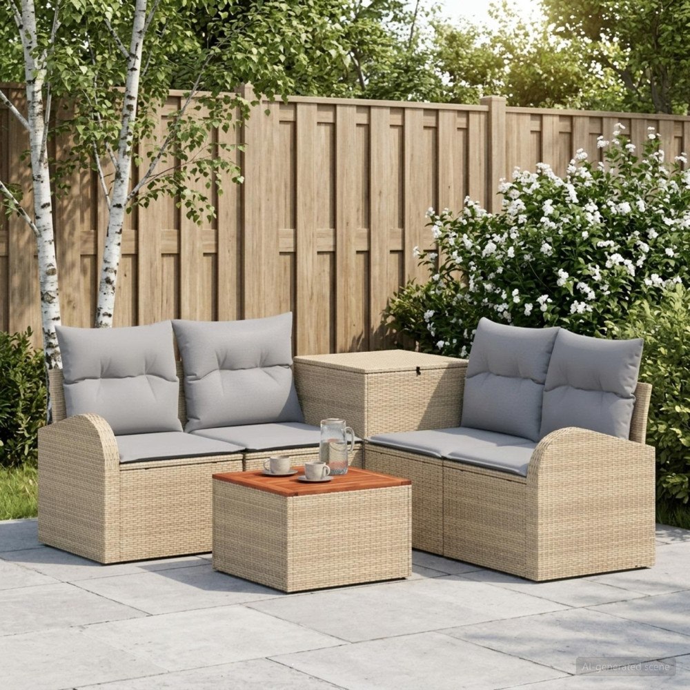 vidaXL Soffset 6 st Beige och Ljusgrå Poly Rattan och stål