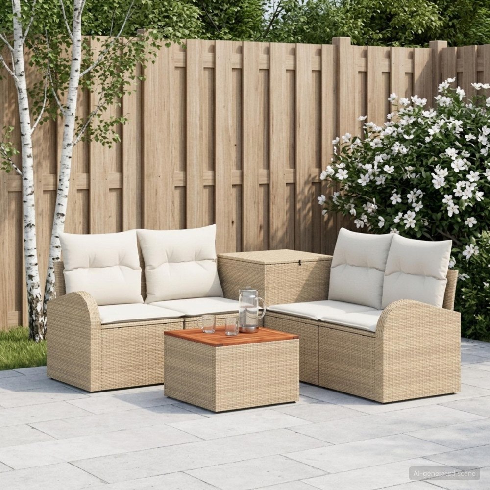 vidaXL Soffset 6 st Beige och krämvit Poly Rattan och stål