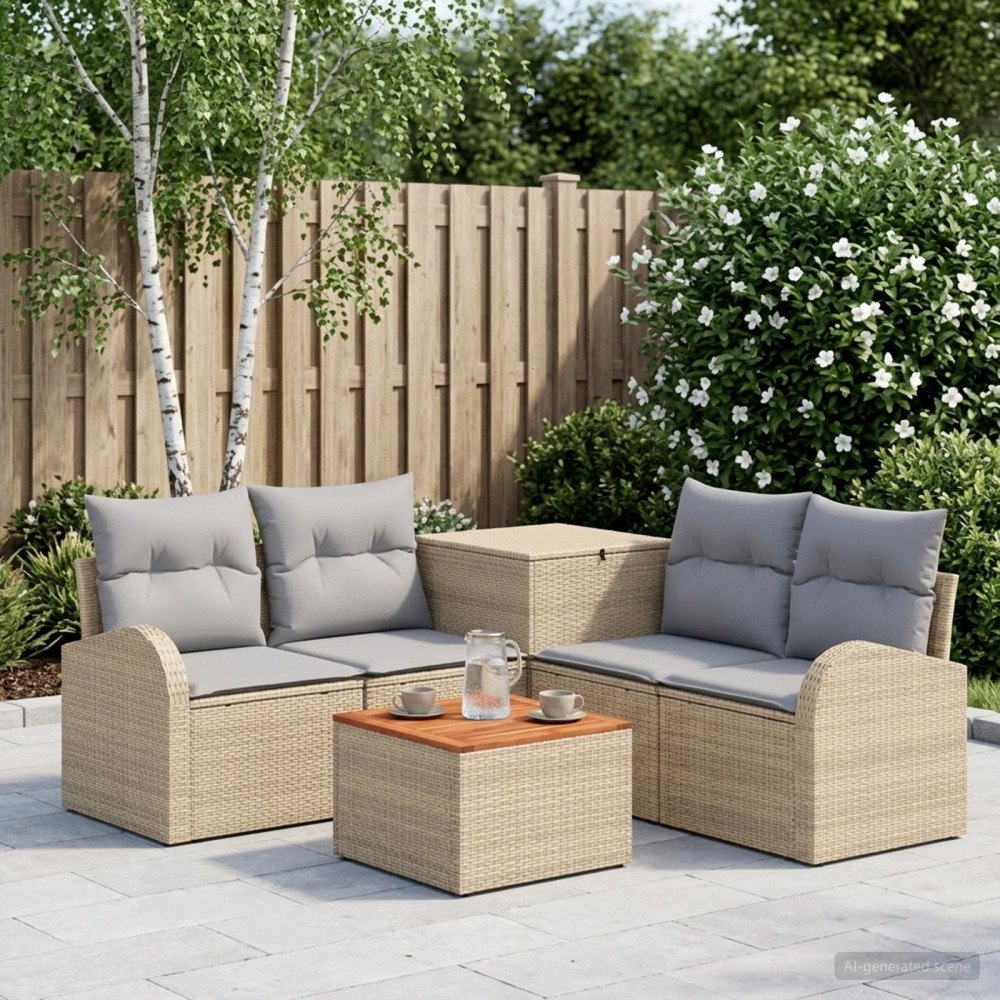 vidaXL Soffset 6 st Beige och Ljusgrå Poly Rattan och stål